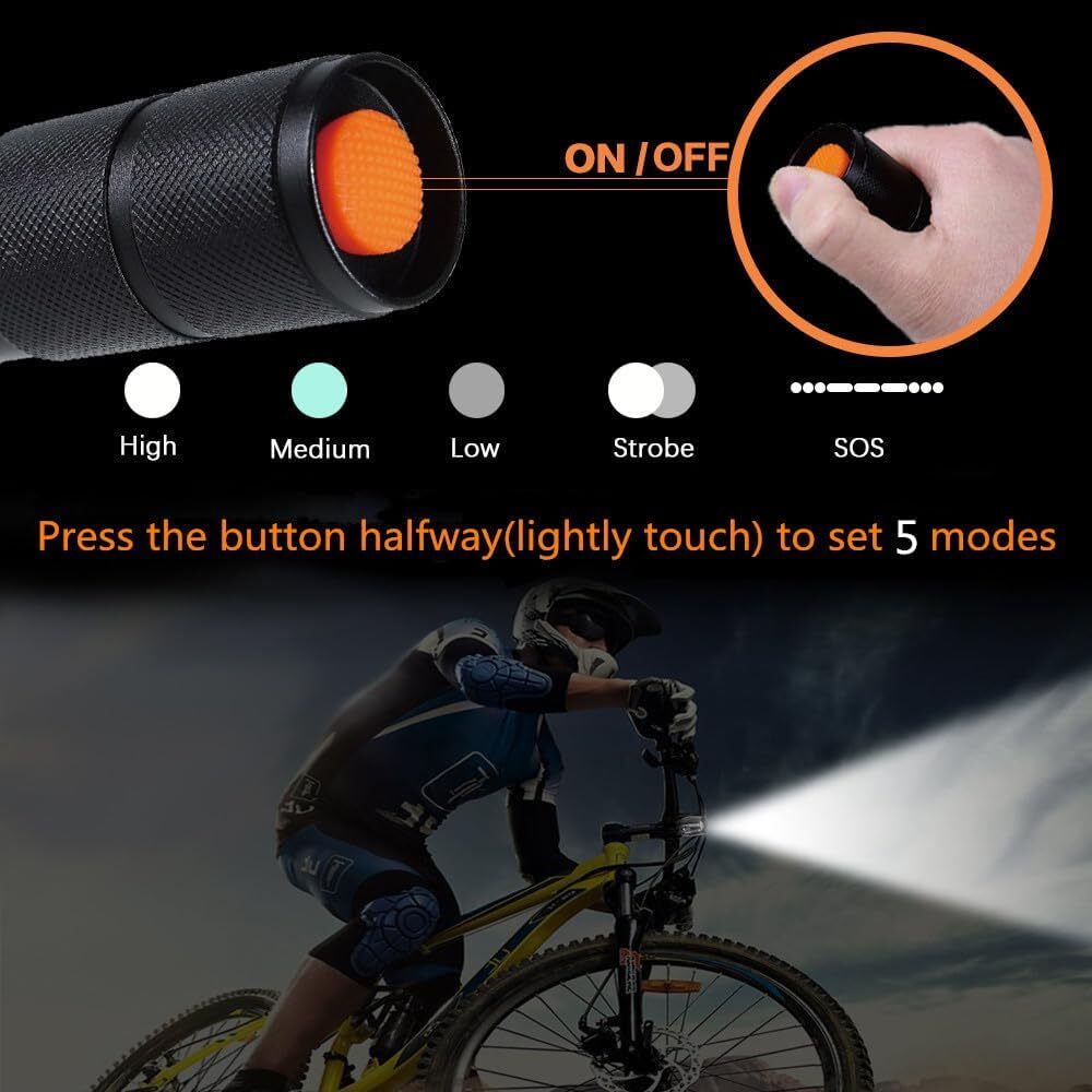 2 Pack Tactical Flashlights Torch, Military Grade 5 Modes 3000 High Lumens Led