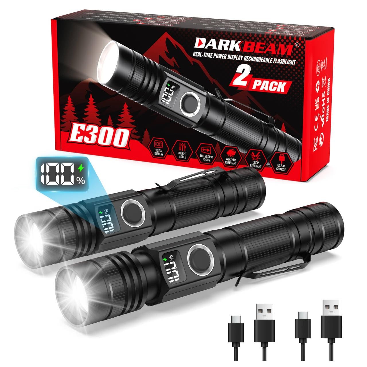 DARKBEAM LED Flashlights with Power Display, 2800 High Lumens Rechargeable | …