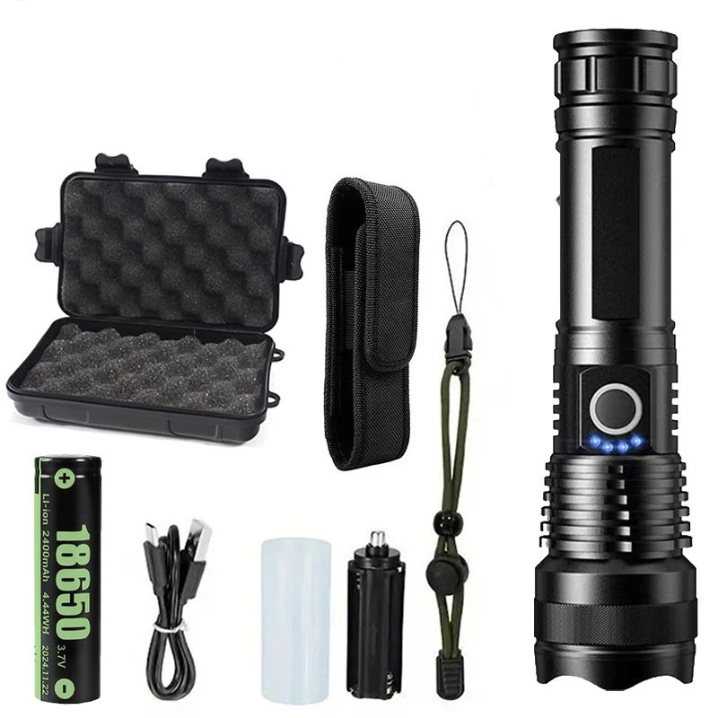 P50 LED Tactical Flashlight Rechargeable Zoom Torch 500M USB Charging 18650 Box
