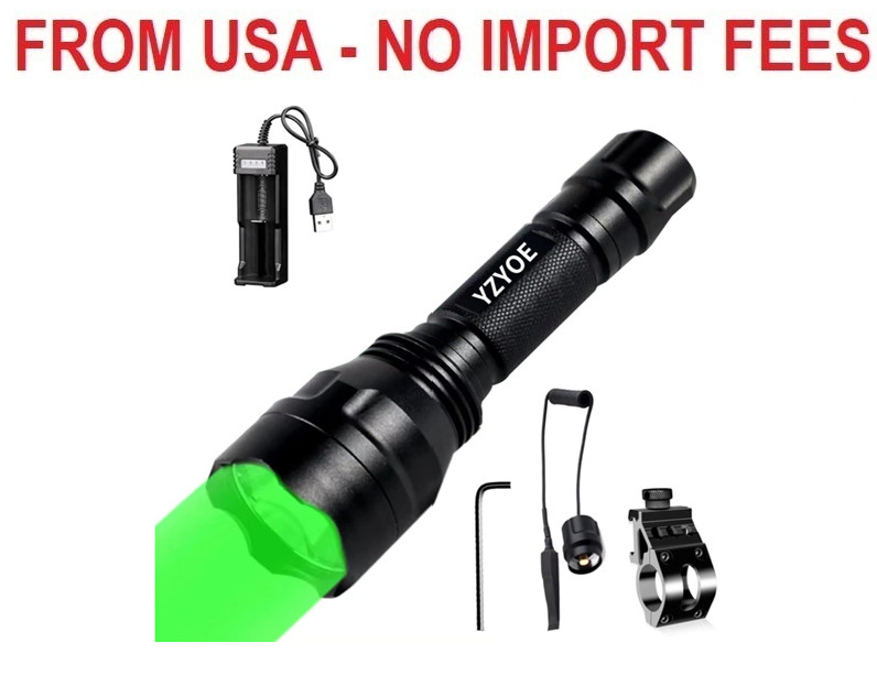 Rechargeable Green Light Tactical Flashlight，500 Yards Green LED Light kit, Univ
