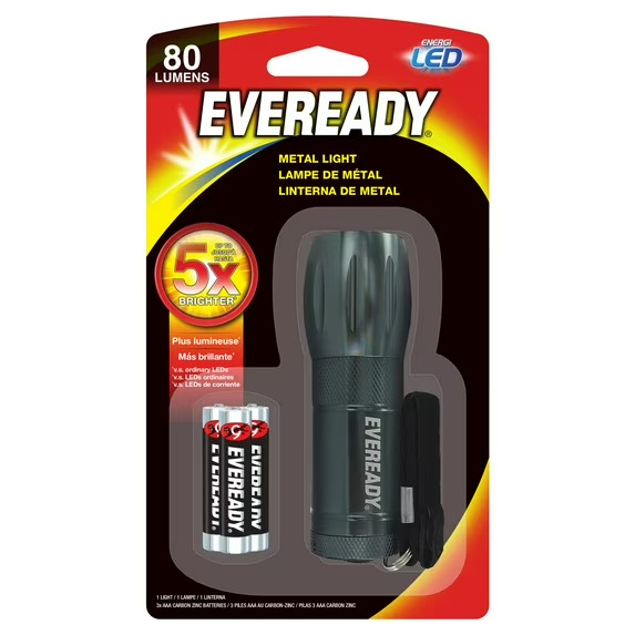 EVEREADY COMPACT METAL LED FLASHLIGHT, BLACK *DISTRESSED PKG