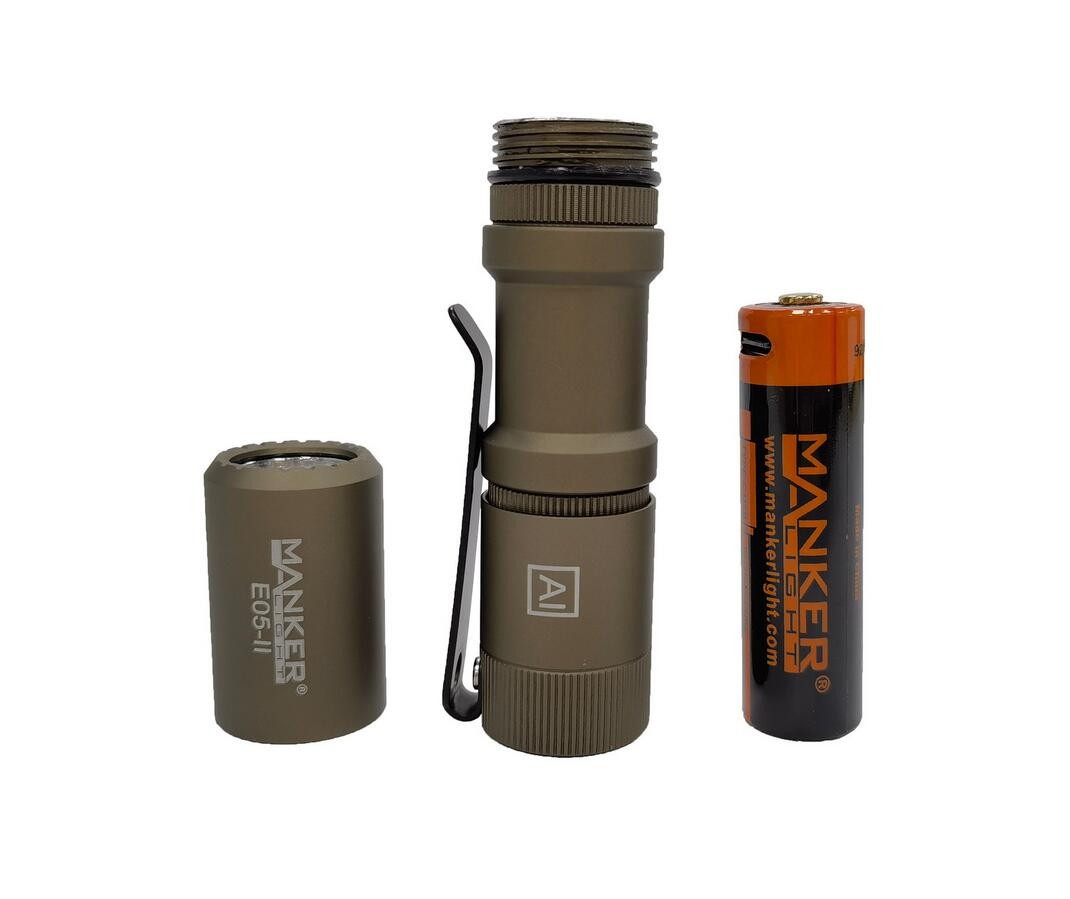 Mankerlight E05 II Sand 1300/800 Lumen LED AA 14500 EDC Mini Flashlight +Battery