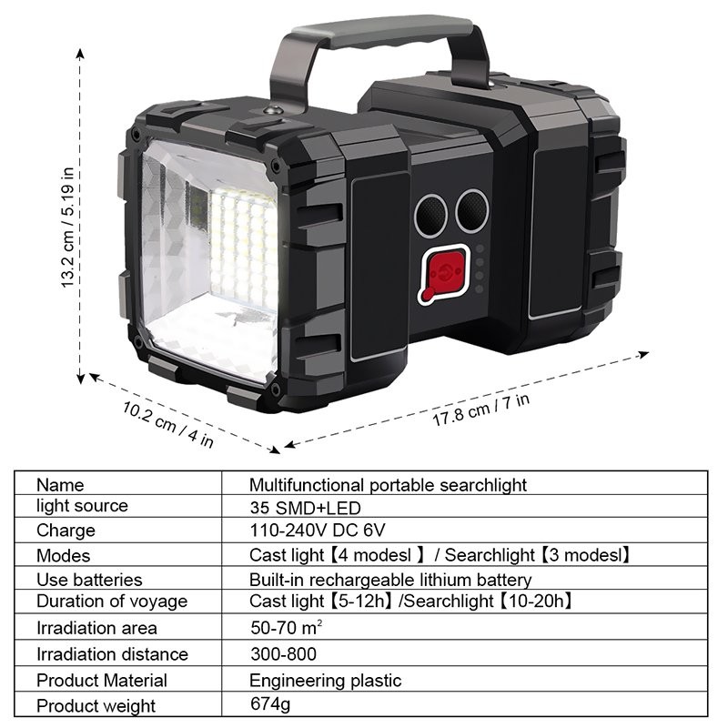 100000LM LED Searchlight USB Rechargeable Flashlight Torch with Built-in Battery