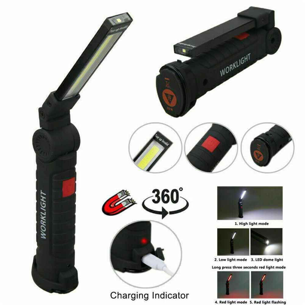 Rechargeable COB LED Slim Work Light Bright Flashlight Magnetic Inspection Lamp