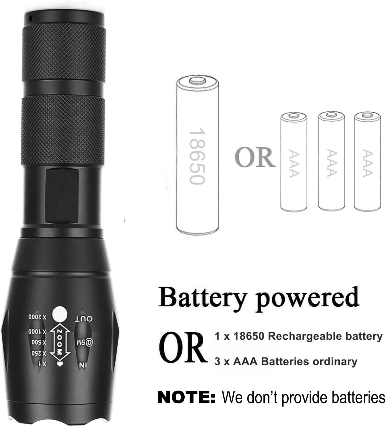 LED Tactical Flashlight 1000 Lumens for Night Hunting and Fishing, 250 Yards