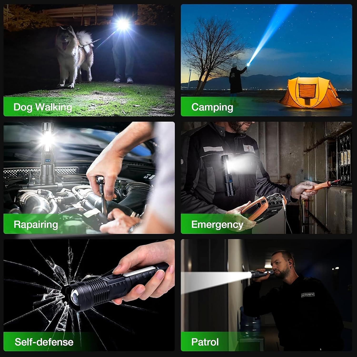 2x 12000000LM Super Bright Telescopic Zoom Flashlight Rechargeable 3Color Light