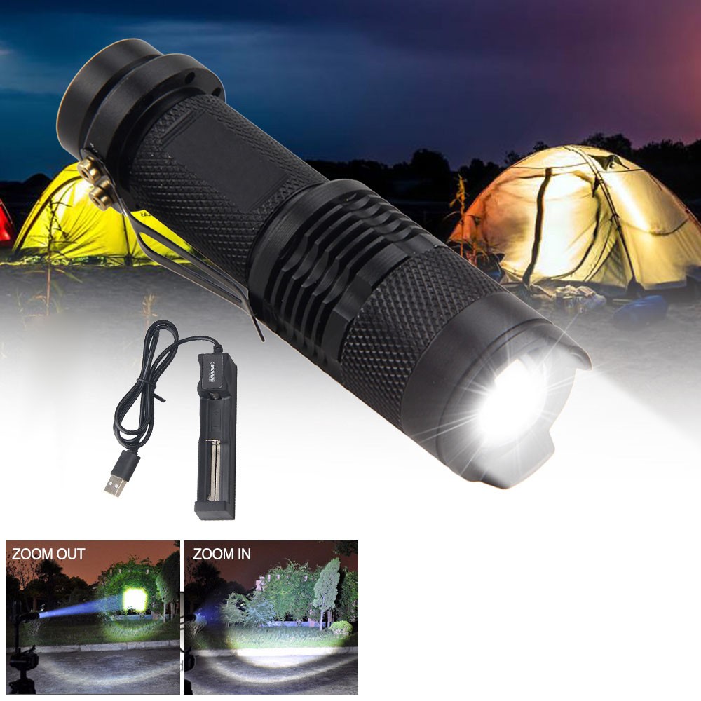 2 Pack White LED Light Flashlight 3 Modes LED Hunting Camping Lamp Torch