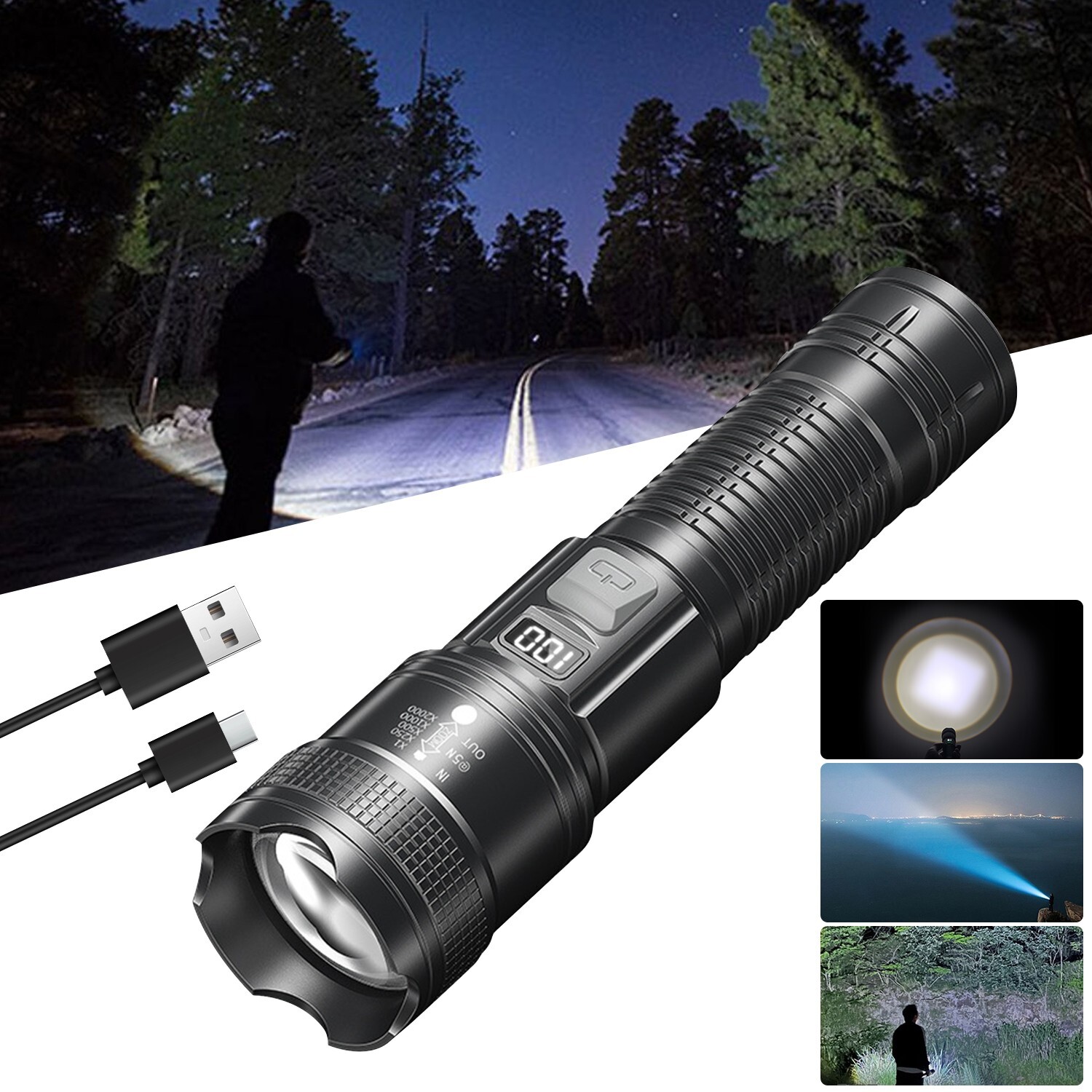 Portable LED Strong Flashlight Lighting Tactical Torch Electric Light Camping