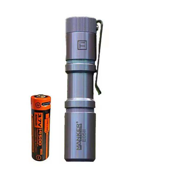 Mankerlight E05 II Compact Titanium EDC Flashlight 1300 Lumens AA 14500 Torch