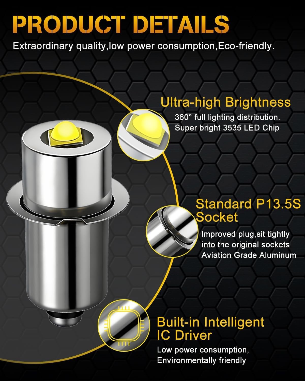 P13.5S LED Flashlight Bulb 3-12V White PR2 PR3 Led Conversion Replacement Bul…
