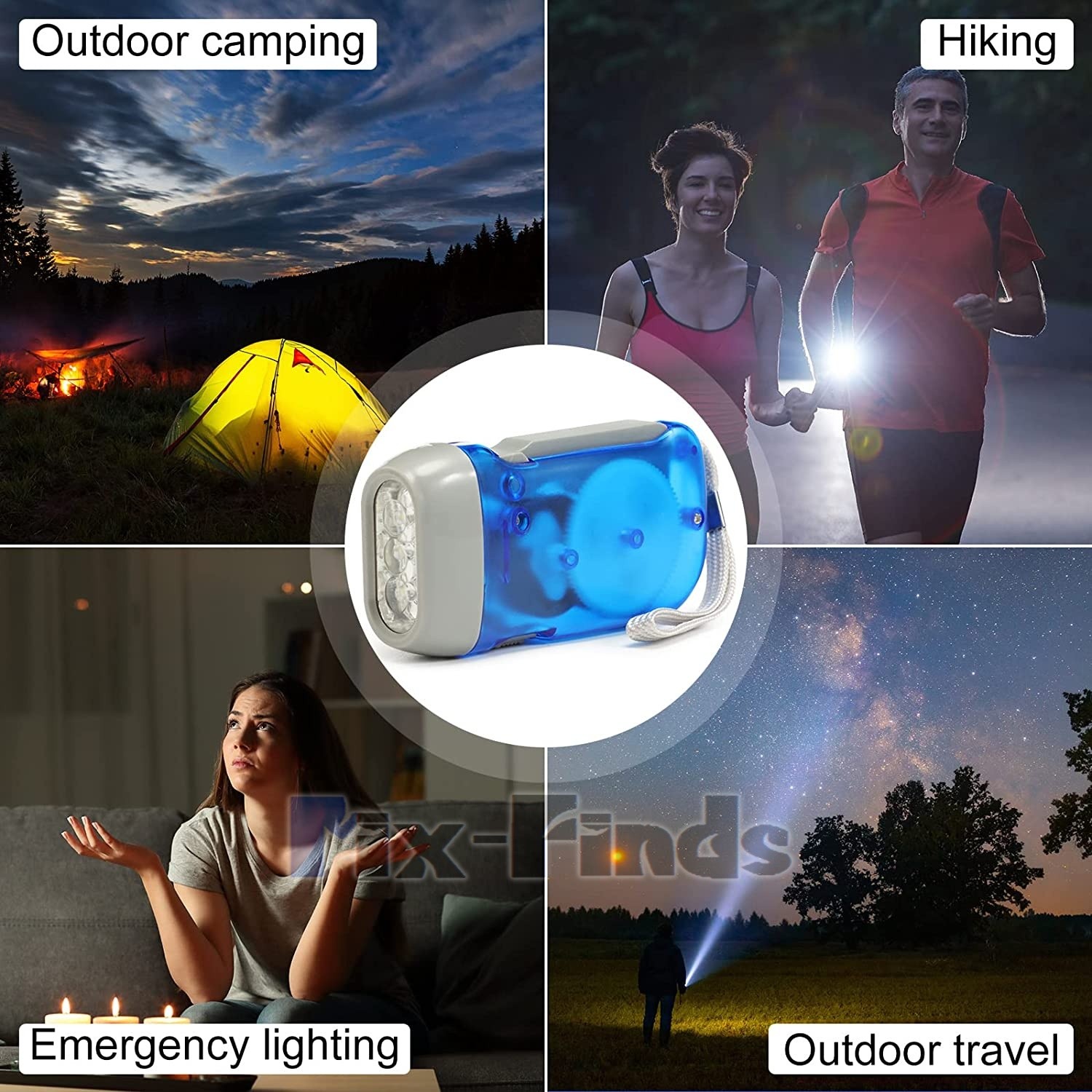 4x Hand Crank LED Flashlight Dynamo Pressing Flashlight Camping Emergency Torch