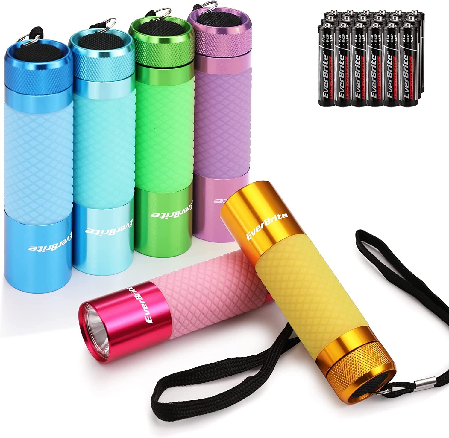 EverBrite 6-Pack Mini Flashlights with 18XAAA Batteries Aluminum LED Flashlights