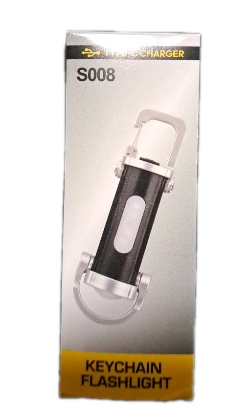 800S Rechargeable USB Keychain LED Flashlight with Side Light, Black Silver