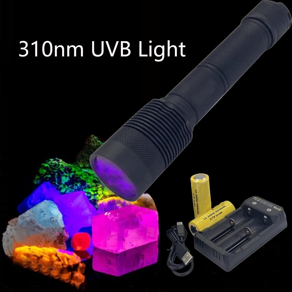 High Power 310nm Midwave UV Light Flashlight MW ZWB3 Filter UVB Rechargeable