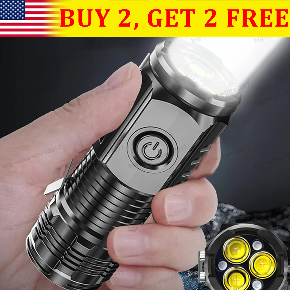 Rechargeable LED Tactical Work Light Magnetic Base Super Bright Torch Penlight