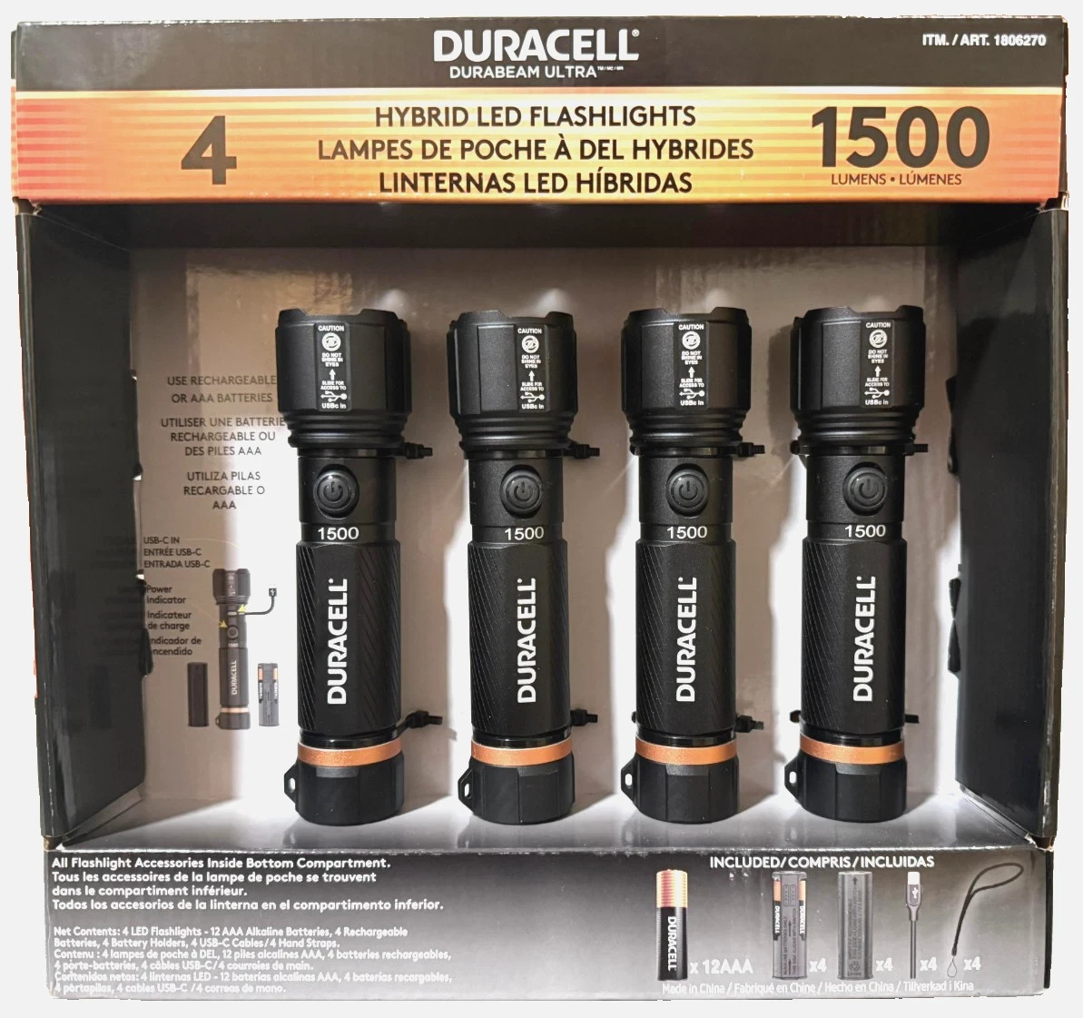 Duracell Durabeam Ultra Hybrid LED Flashlights 1500 Lumens Set of 4 USB-C/AAAs2