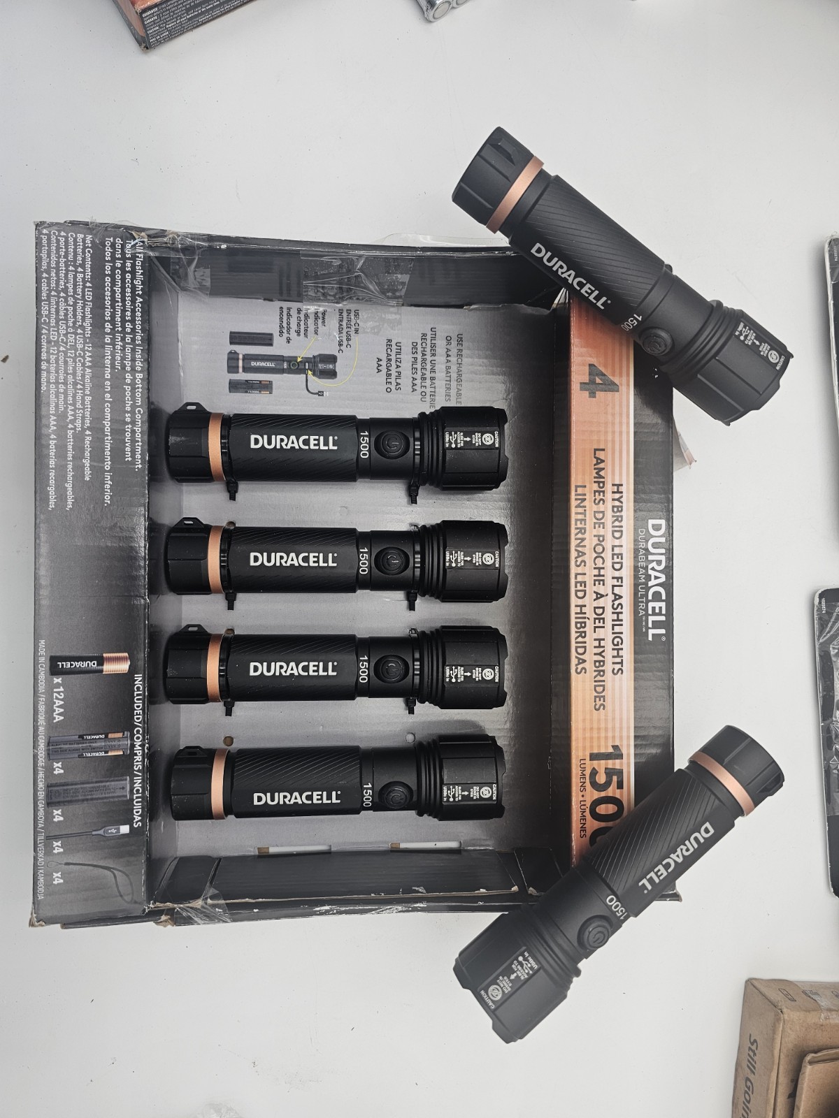 Duracell Durabeam Ultra Hybrid LED Flashlights 1500 Lumens Rechargeable 4 Pack