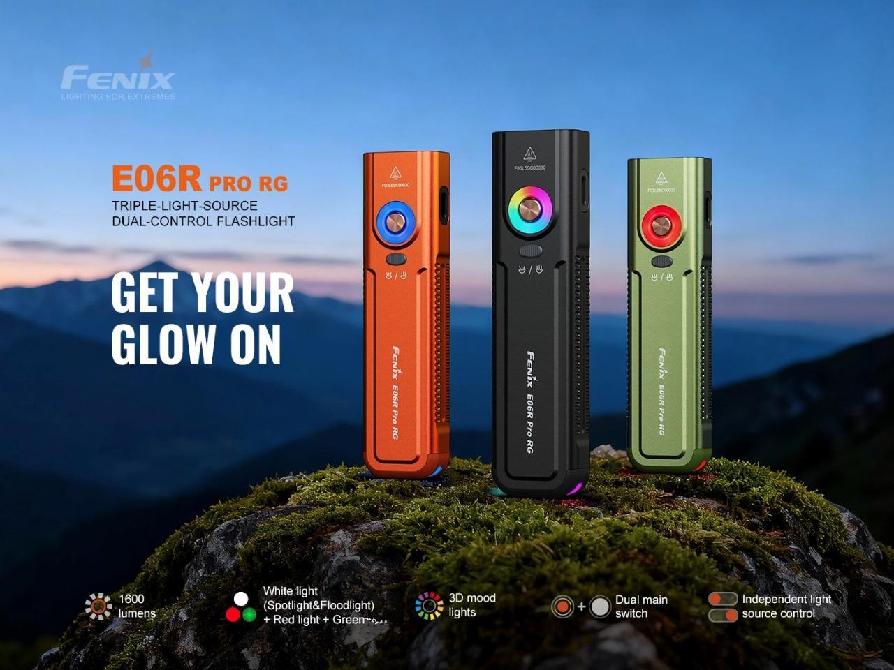 Fenix E06R Pro RG 1600 Lumen Flat Rechargeable LED Flashlight Green pointer mood