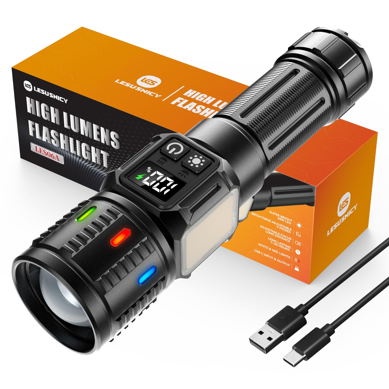 lesusnicy Rechargeable Flashlights High Lumens 10000, Super 1 Pack, Black
