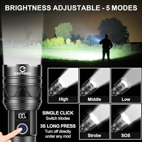 Super Bright 100000 Lumens Rechargeable Flashlight, Long Range 5000ft, USB C, He