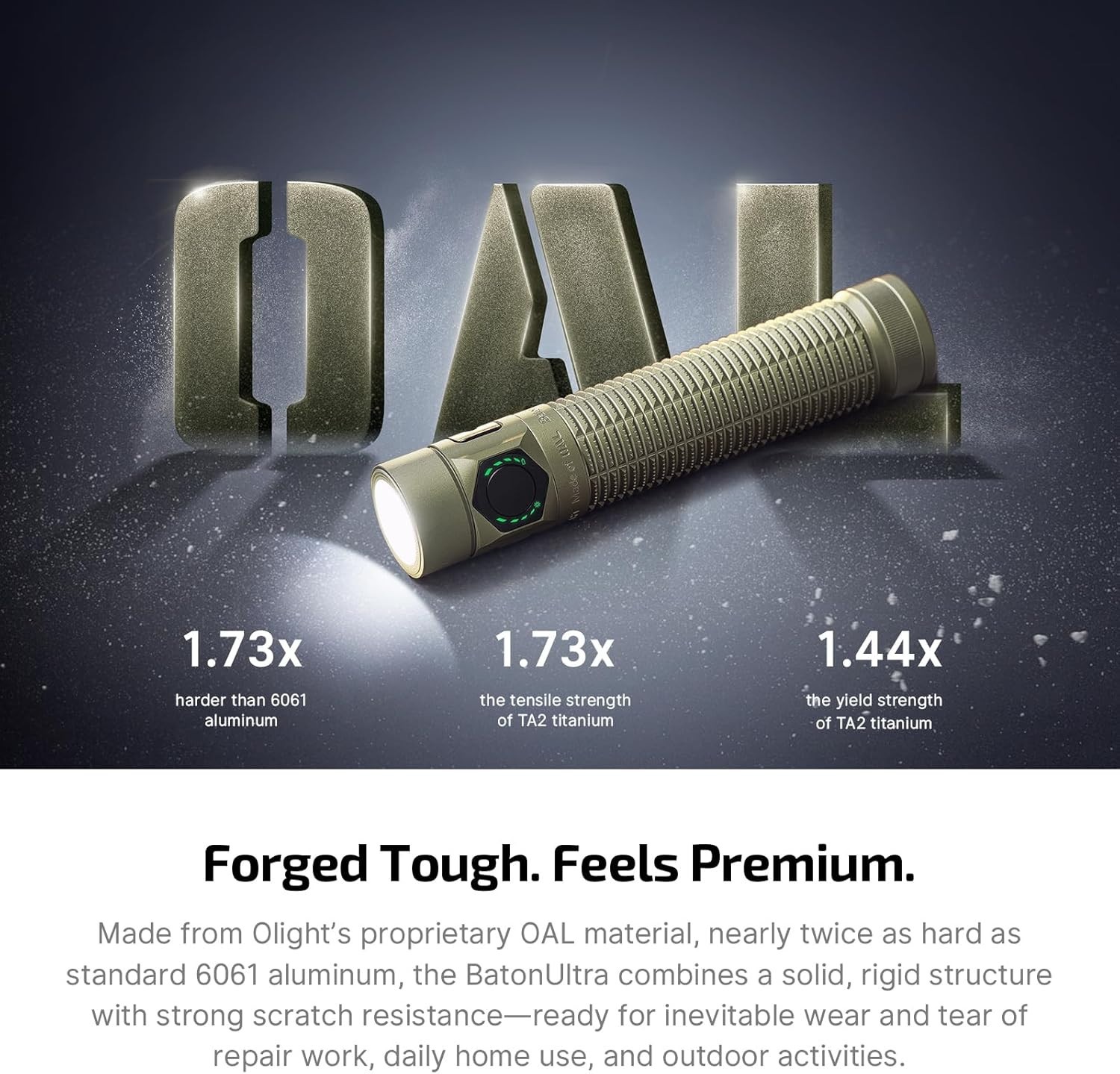 Olight Baton Ultra 1800Lm Olive Green Dual Switches Flashlight, Magnetic & USB-C