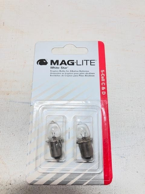 Lot Of 12 (6-2packs) Maglite 5 Cell C & D Maglite Bulb White Star LWSA501