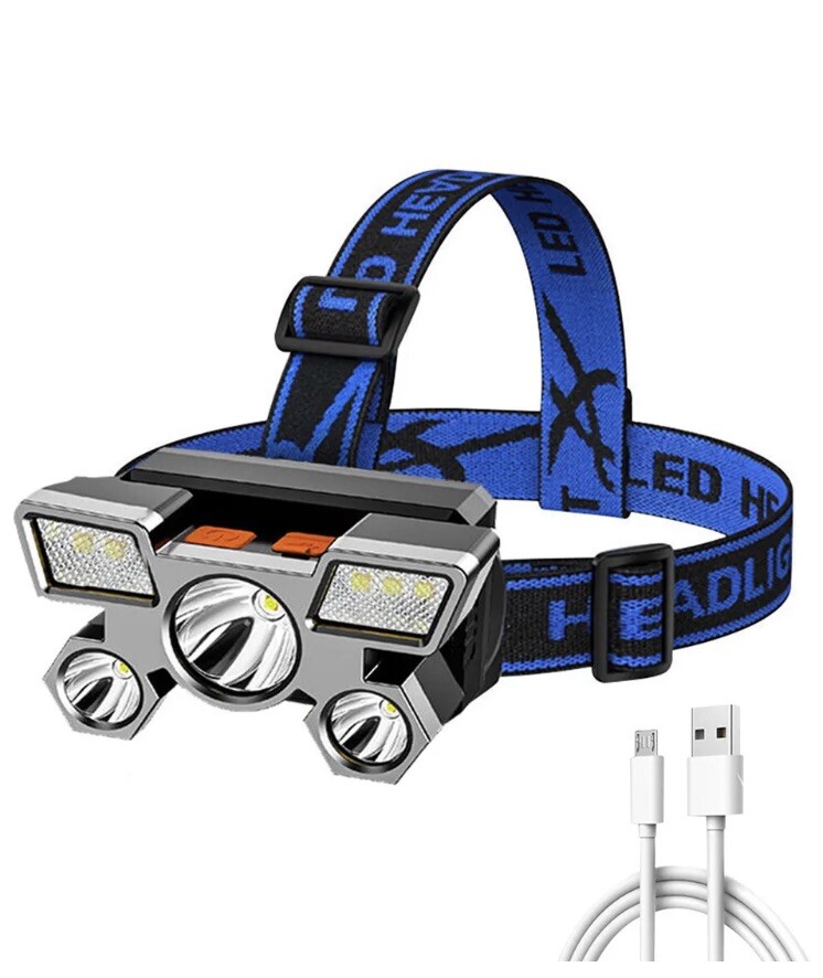 Portable 600mAh 5 LED Headlamp 4Gear 350lm Outdoor Camping Waterproof Flashlight