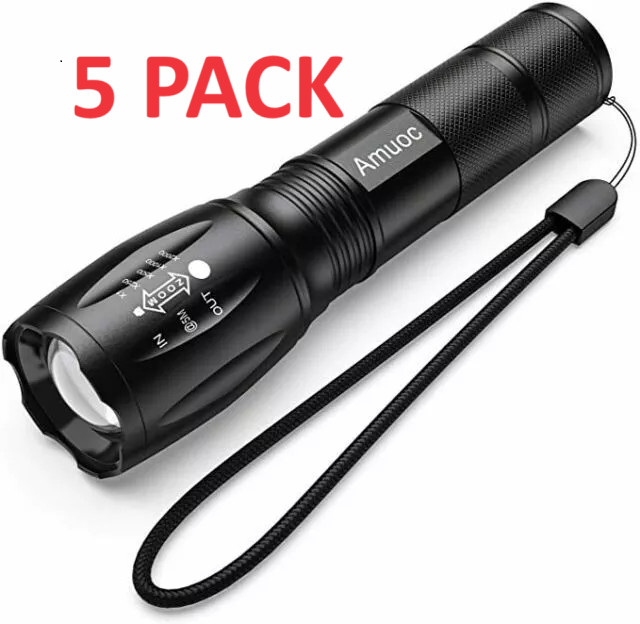 (5 PACK) AMUOC HANDHELD FLASHLIGHTS LED TACTICAL S1000 ZOOMABLE 5 MODES