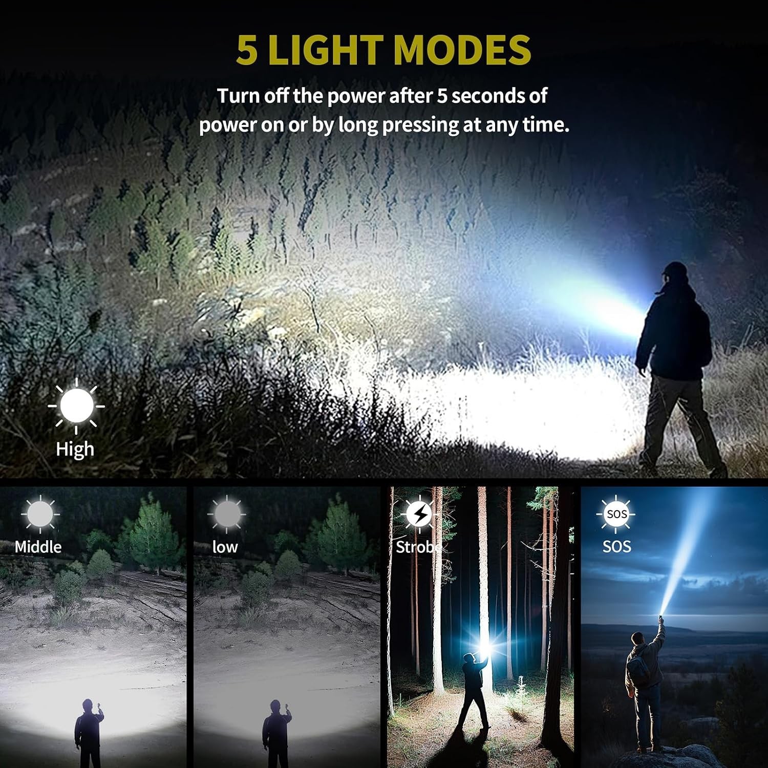 Tactical 1500000LM LED Flashlight Rechargeable Zoom Fire Starter Waterproof
