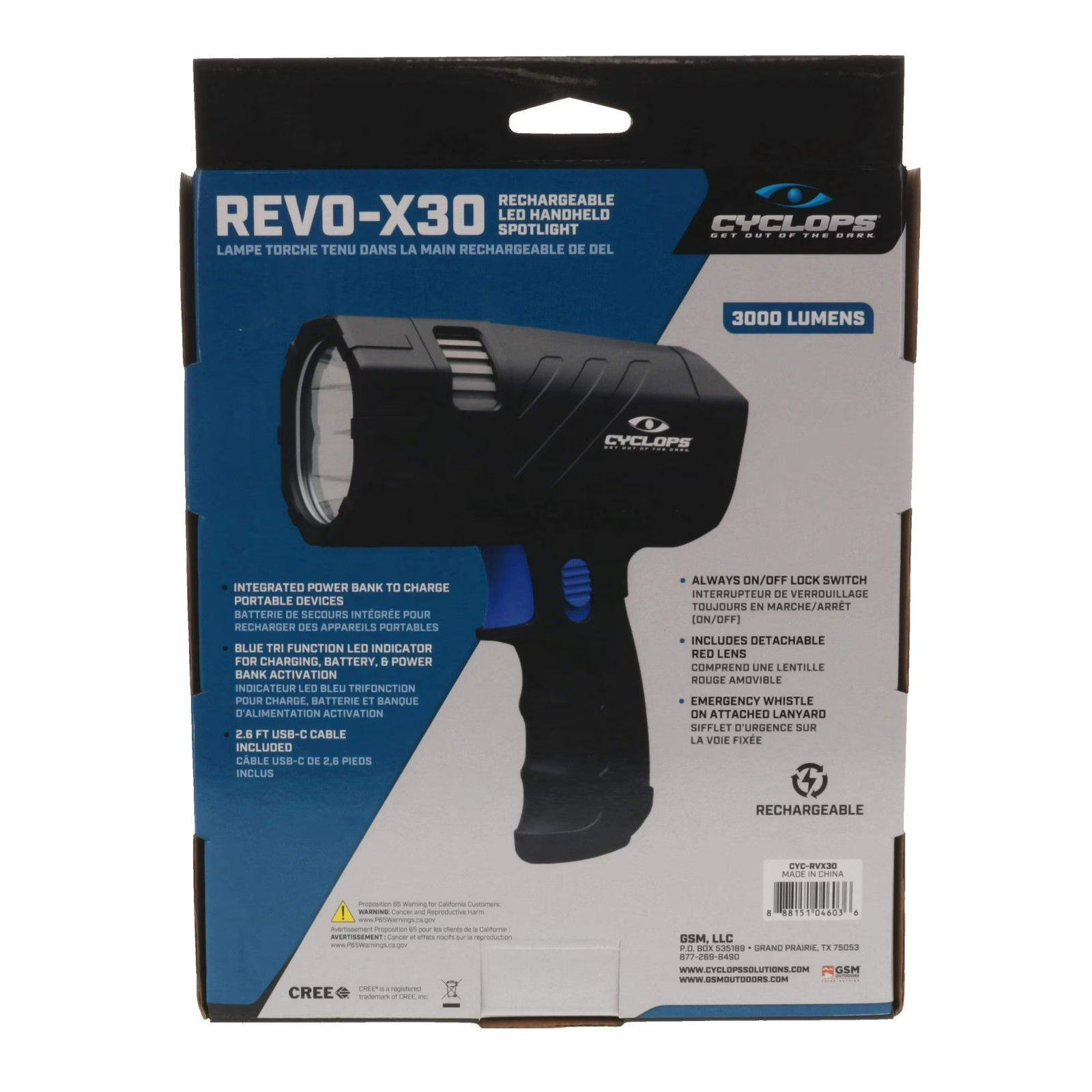 Cyclops Revo X-30 3000 Lumen Spotlight Lighweight 4 Lighting Modes Rechargeable