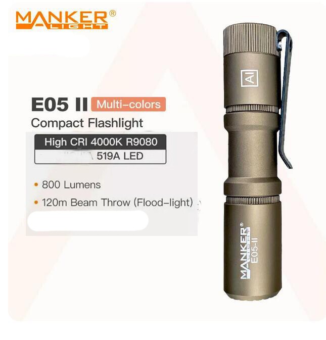 Mankerlight E05 II Sand 1300/800 Lumen LED AA 14500 EDC Mini Flashlight +Battery