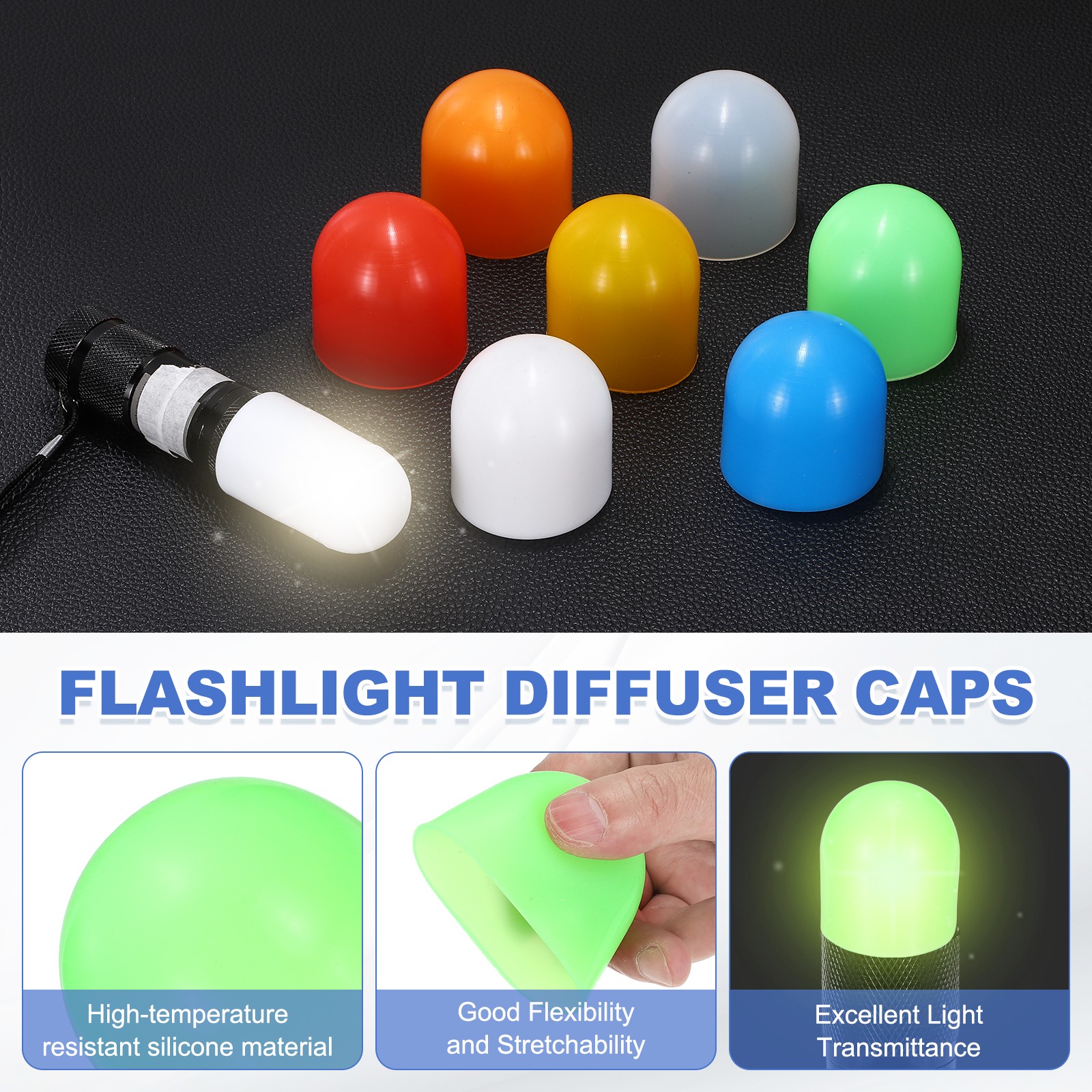Flashlight Diffuser Cap, 43mm IDx50mm Flexible Silicone End Cap, Green