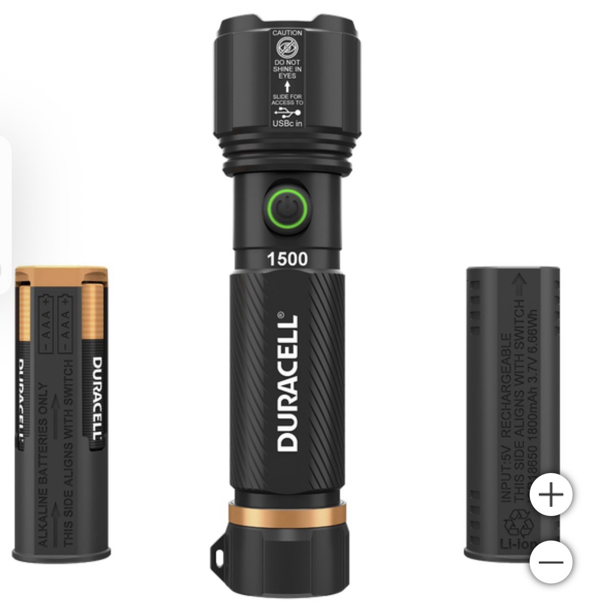 Duracell, 4 Ct – Hybrid Battery USB Rechargeable LED Flashlight | 1500 Lumens