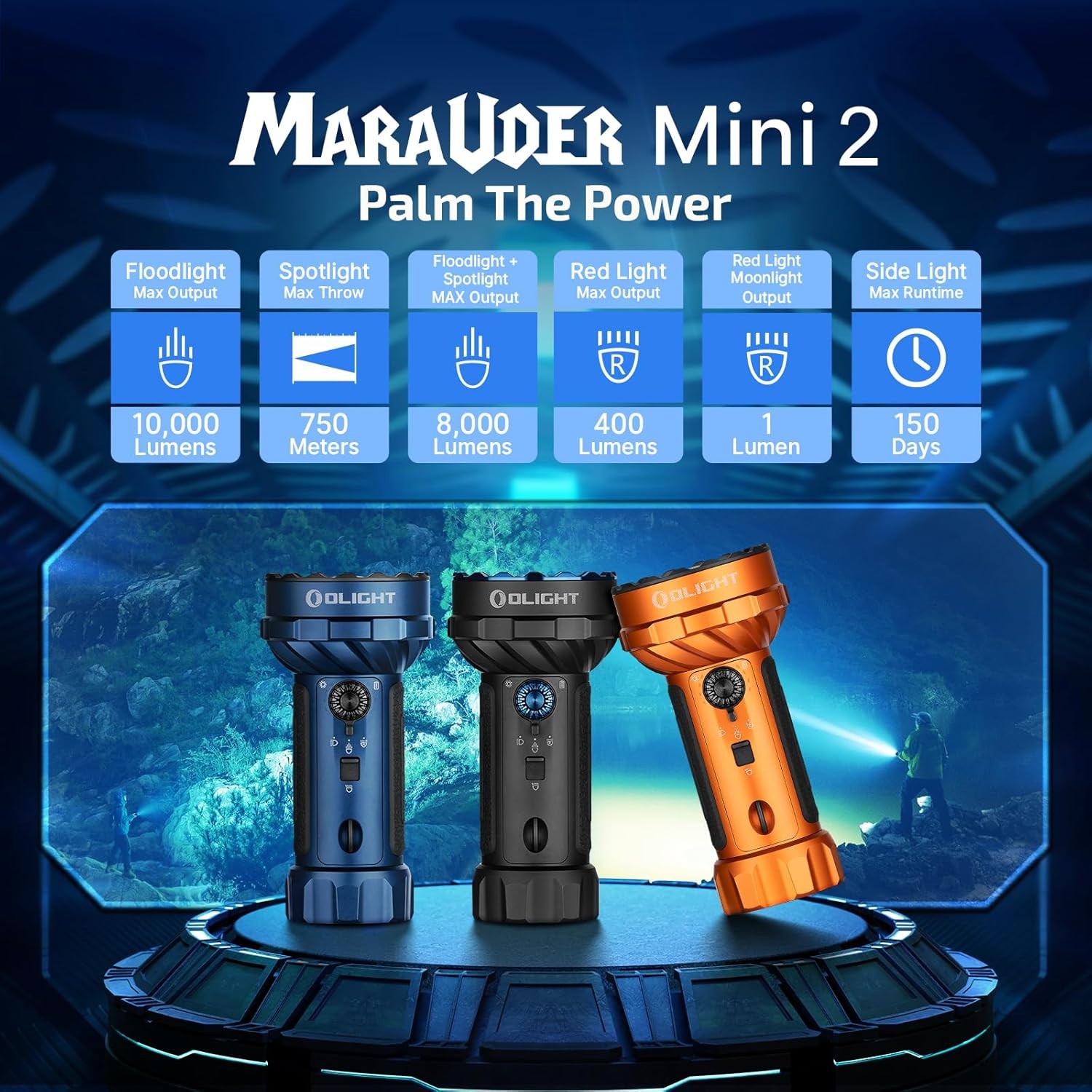Olight Marauder Mini 2 Rechargeable 10,000Lm Bright Long Throw Flashlight Orange