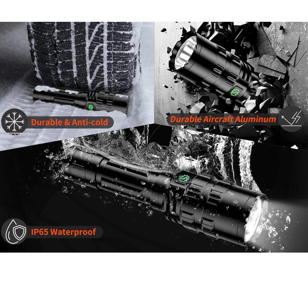 Led Tactical Flashlight 3200mah Oueand 1600 Lumens For 984 Ft Beam Distance IP65