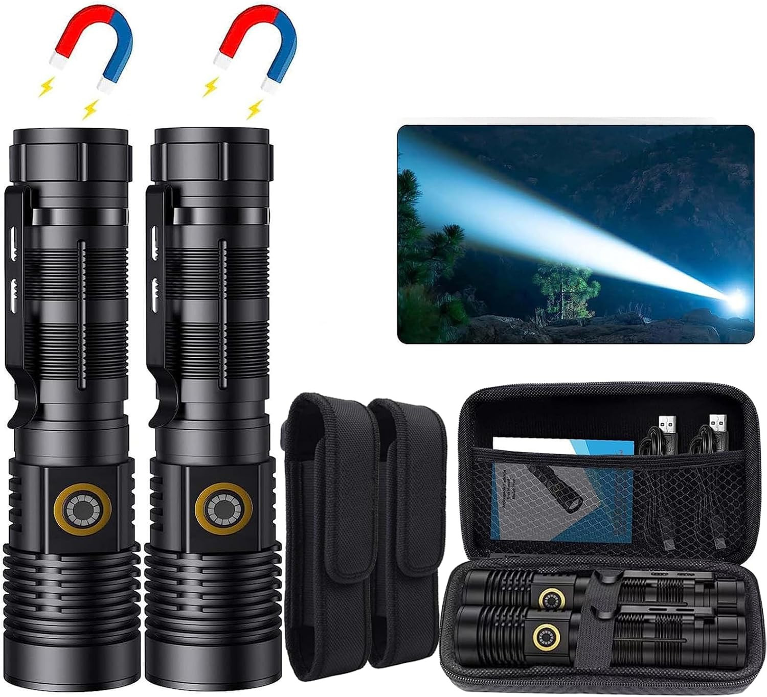 Rechargeable Magnetic Flashlight 20000 High Lumens – 1500 Meters Long Beam Super