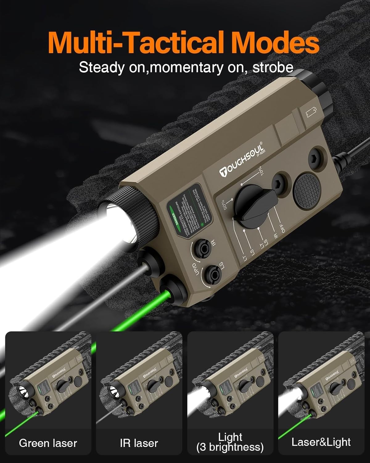Tactical Flashlight Green Laser Combo, 1200 Lumens