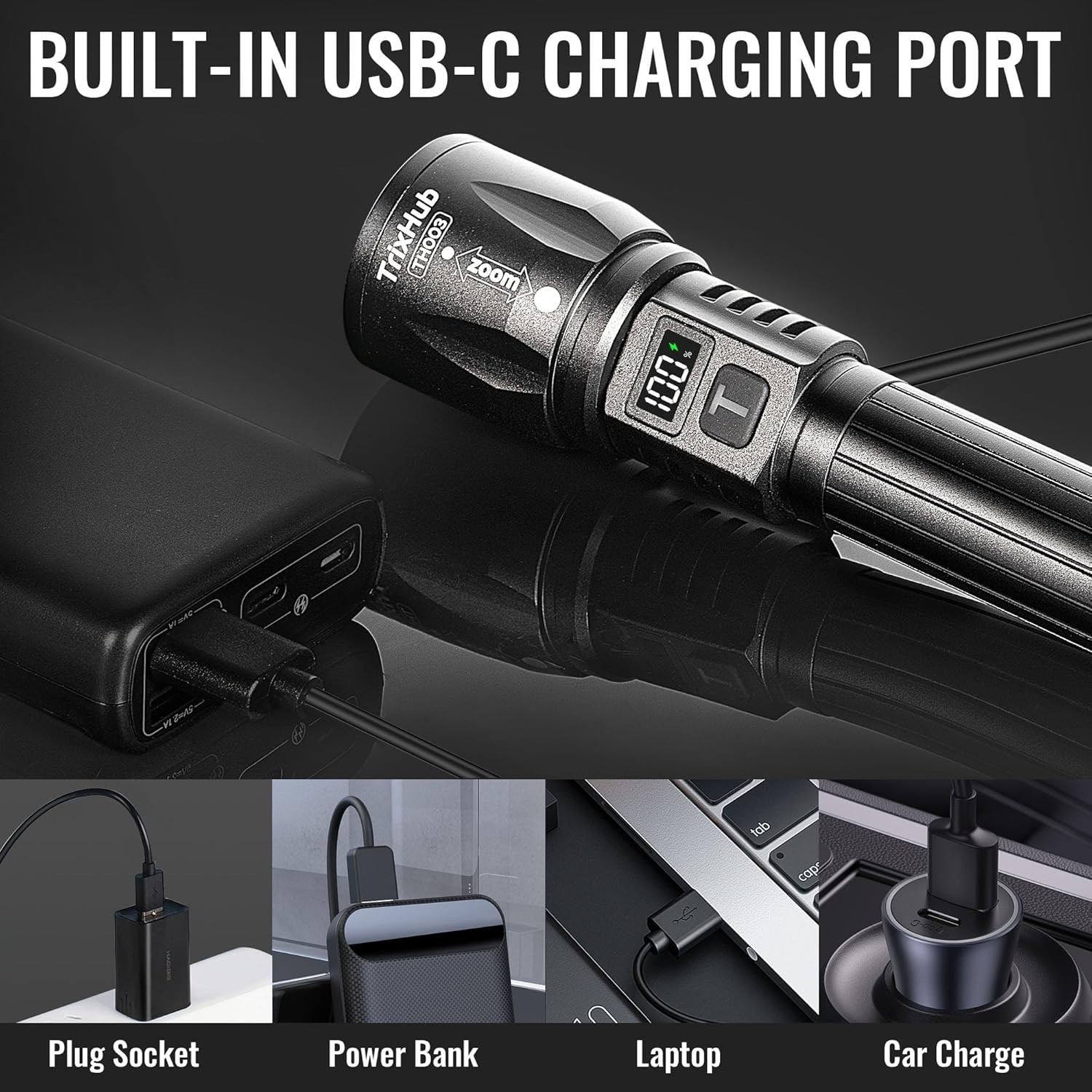 Ultra Bright Rechargeable LED Flashlight Set with Digital Display