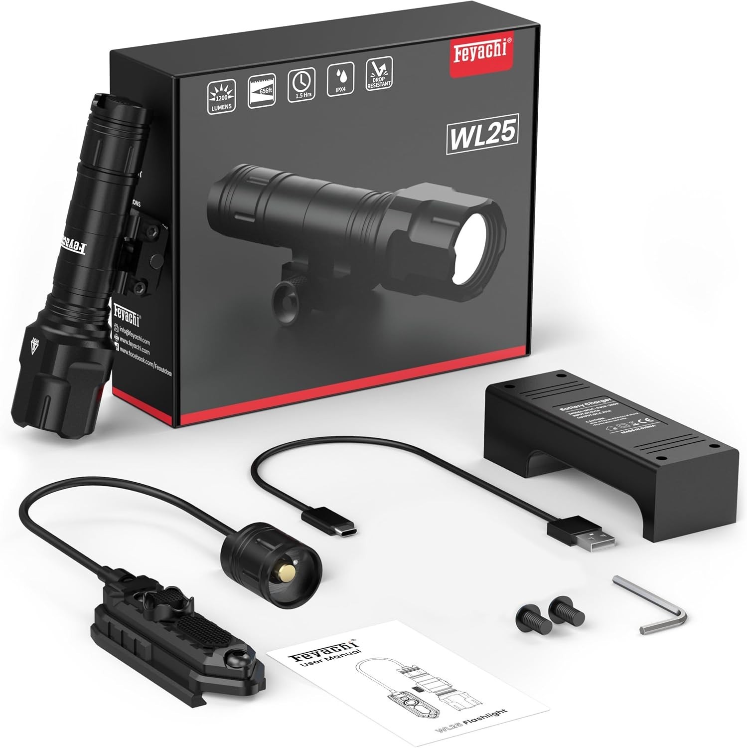 Feyachi WL25 1200 High Lumens Tactical Flashlight LED Light with Pressure …