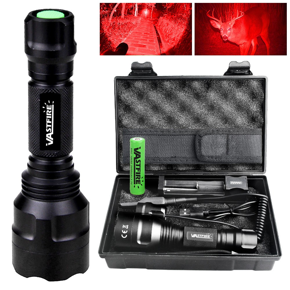 800 Yards LED Flashlight Night Torch Red Light + Battery + Scope Mount/20mm Rail