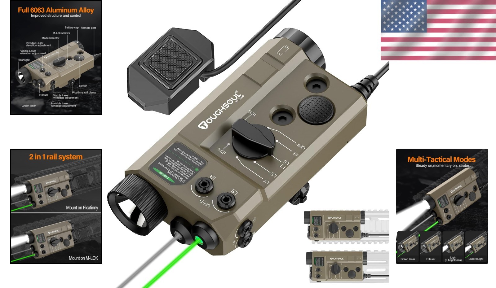Tactical Flashlight Green Laser Combo, 1200 Lumens