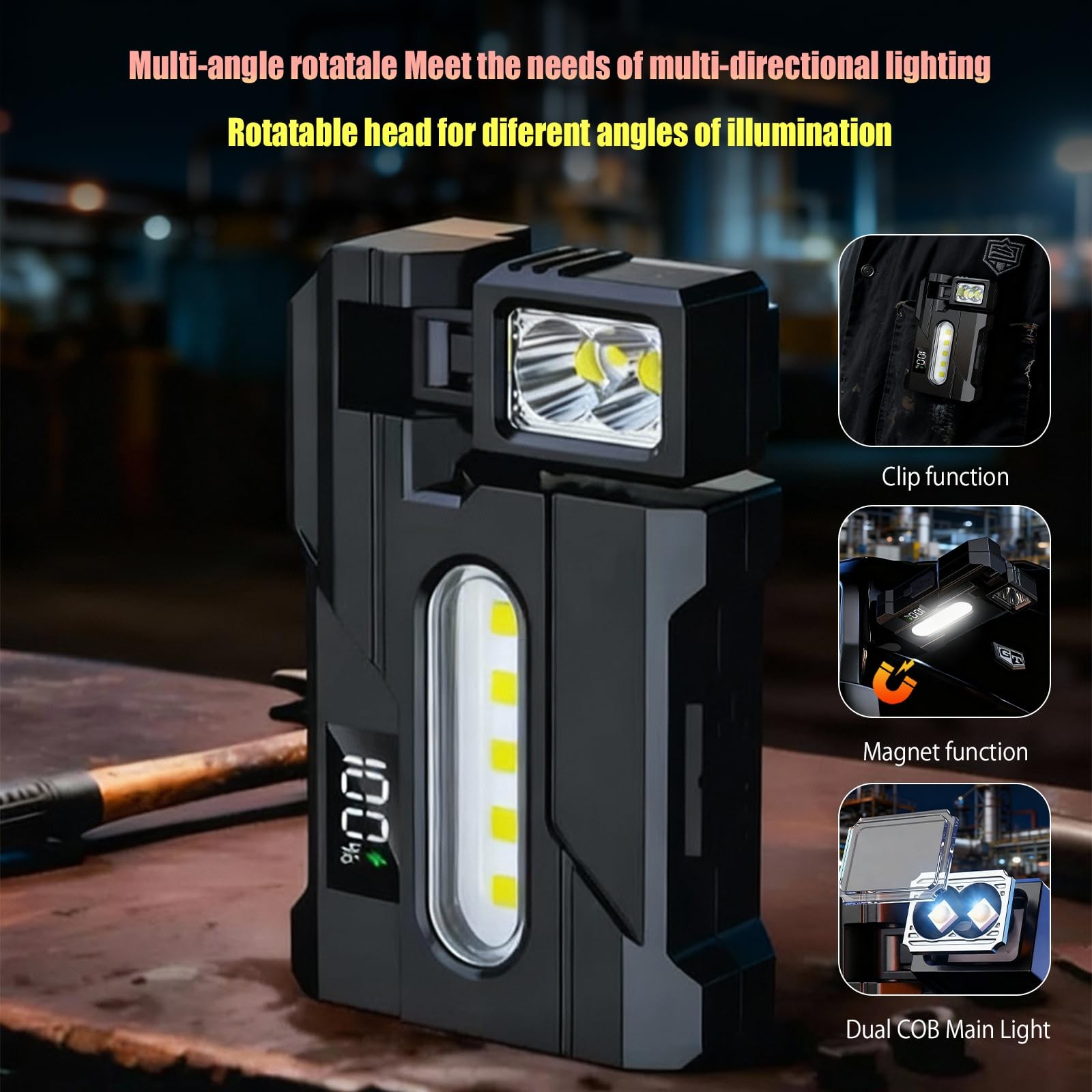 EDC Flashlight Rechargeable, 270°Rotation Magnetic Keychain Flashlight,400 Lum