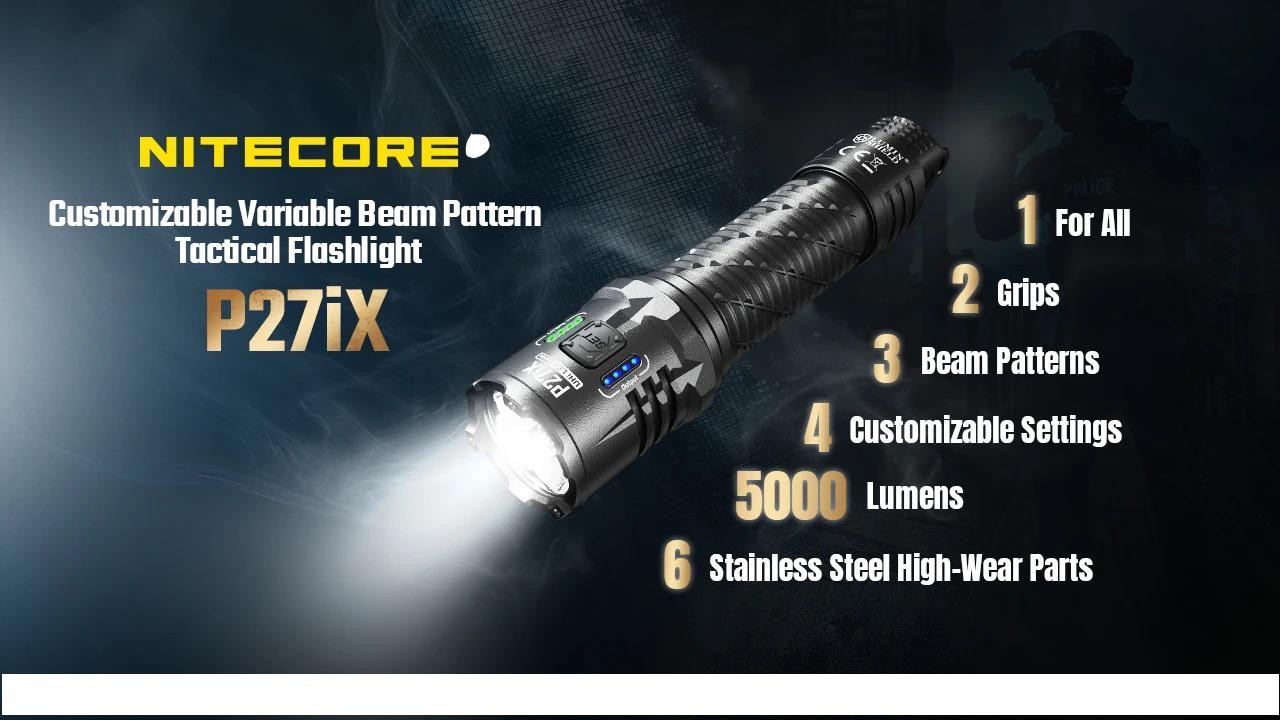 COMBO: Nitecore P27iX 5-LED core USB-C 5000 Lumens Tactical Flashlight w/ Niteco
