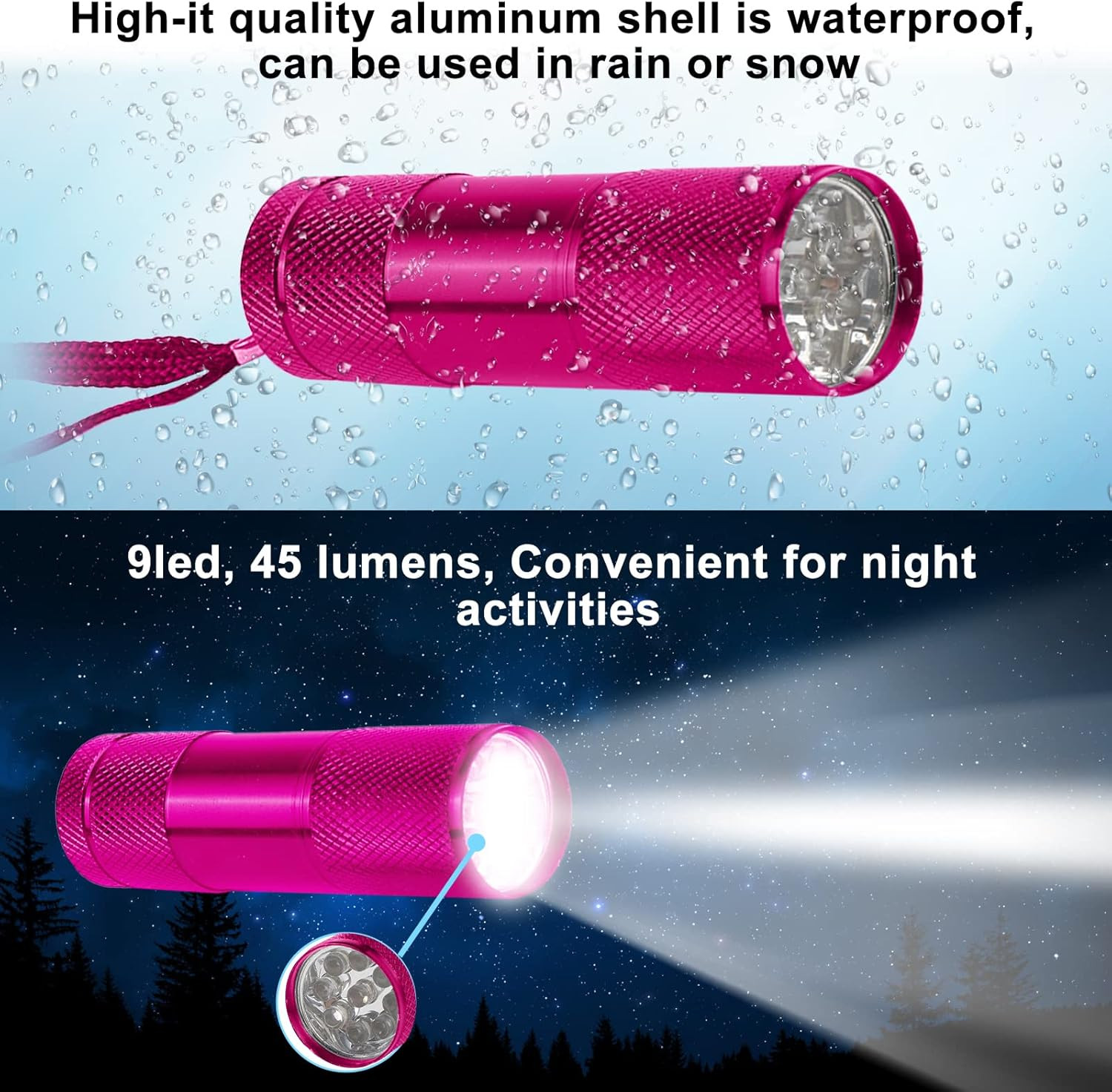 9 LED White Light Flashlight Aluminium Mini Torch Outdoor Portable Travel Lamp