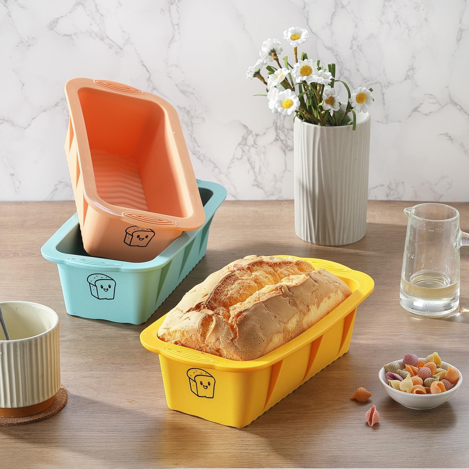DAJLFA Silicone Bread Loaf Pan, 3 PCS 9.8*4.8, Orange Pink + Yellow + Blue