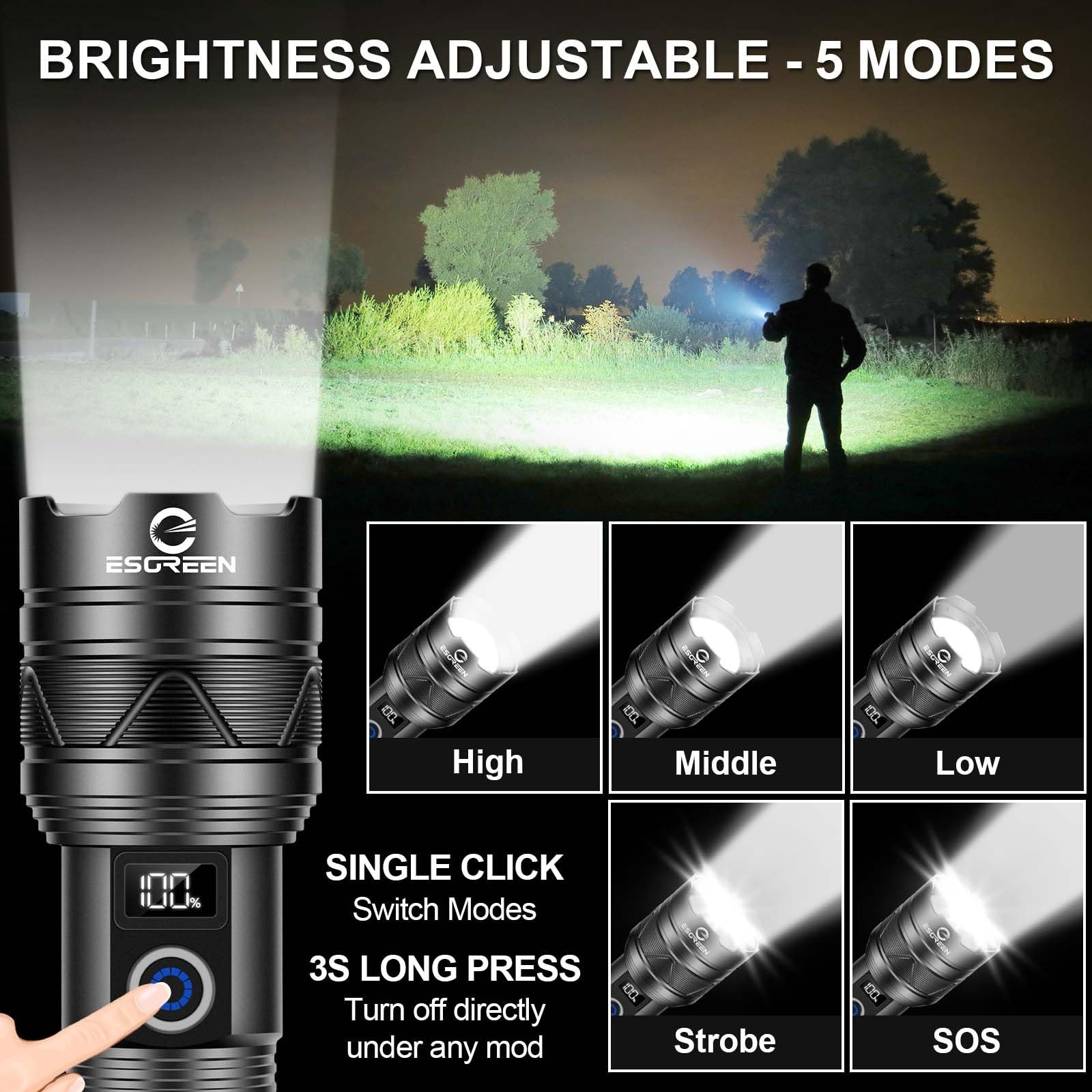 Rechargeable Flashlights 100000 High Lumens, Long Range 5000Ft, Super Bright LED