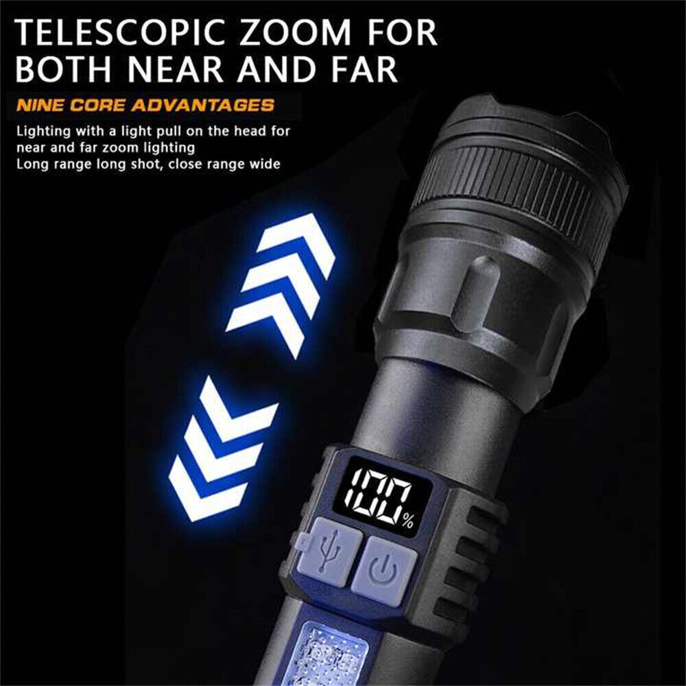 350000000 Lumen Super Bright LED Tactical Flashlight Rechargeable LED Work Light