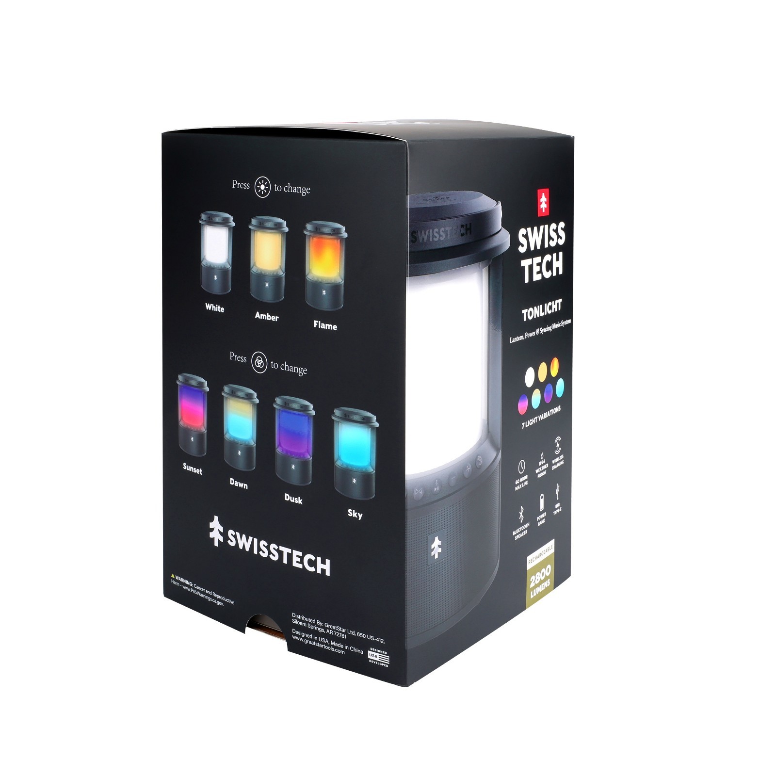 Swiss Tech Smart LED Lantern & Bluetooth Speaker, 2800 Lumen, Rechargeable Outdo