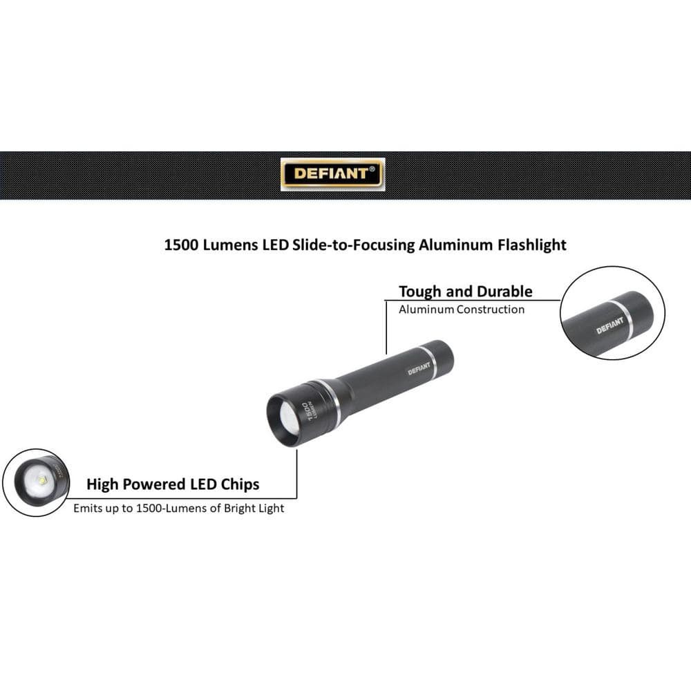 Defiant 1500 Lumens LED Slide-to-Focusing Aluminum Flashlight