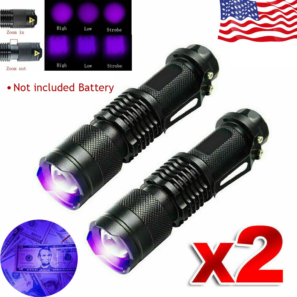 2sets UV Ultra Violet LED Flashlight 3Modes Light 395nm Inspection Lamp Torch